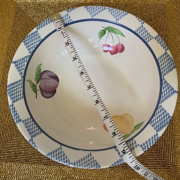 Pfaltzgraff Bowl, Hopscotch blue gingham with fruit pattern farmhouse country - Picture 6 of 9